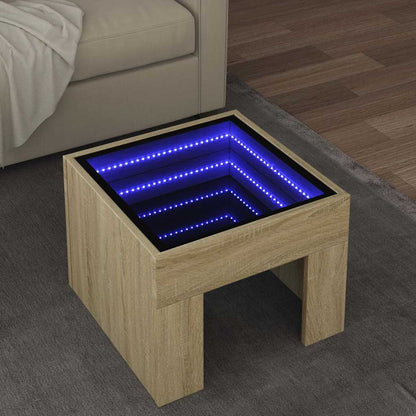 vidaXL Coffee Table with Infinity LED Sonoma Oak 40x40x30 cm 1