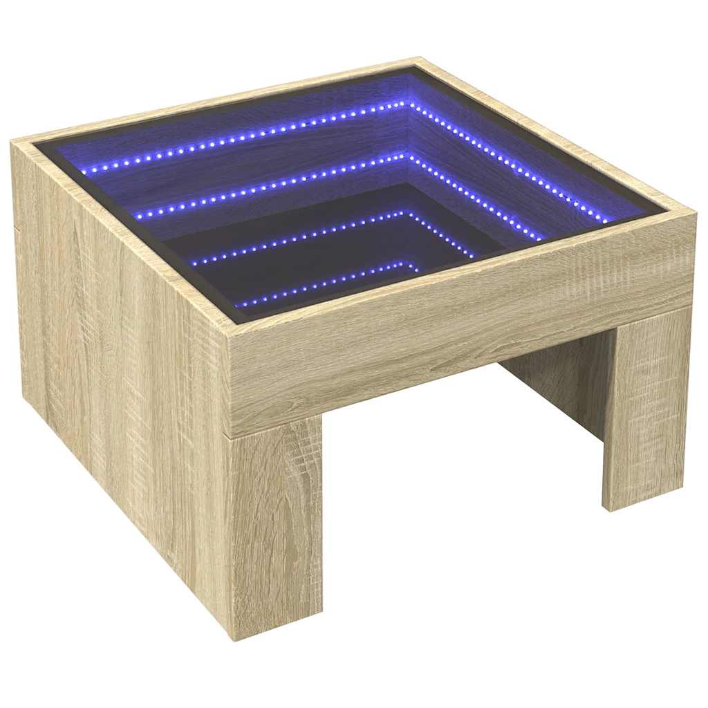 vidaXL Coffee Table with Infinity LED Sonoma Oak 50x50x30 cm 3