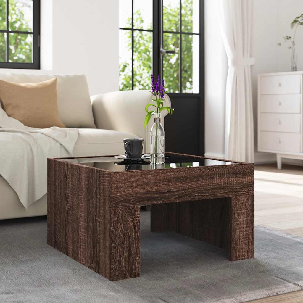 vidaXL Coffee Table with Infinity LED Brown Oak 50x50x30 cm 4