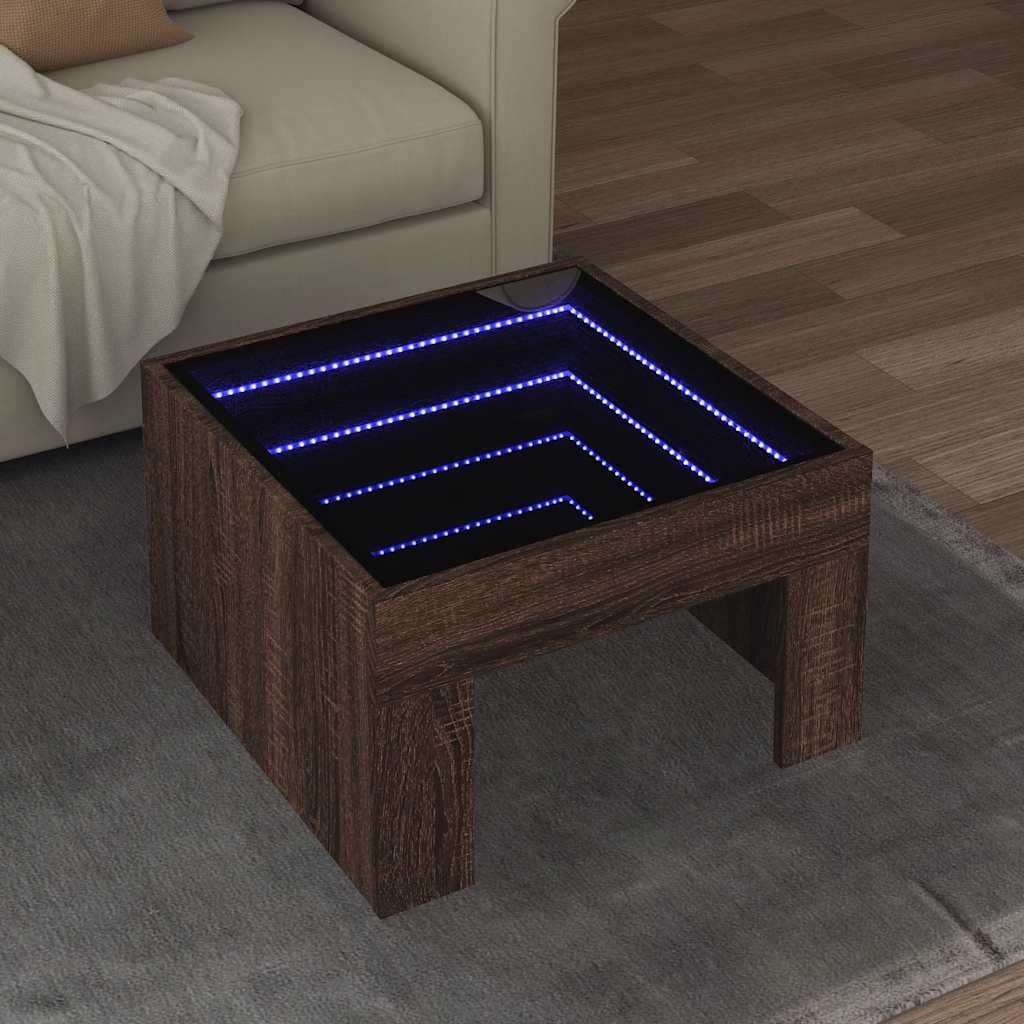 vidaXL Coffee Table with Infinity LED Brown Oak 50x50x30 cm 1