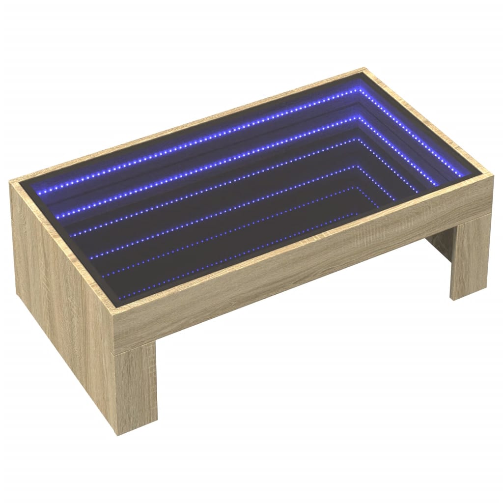 Coffee Table with Infinity LED 90x50x30 cm Sonoma oak