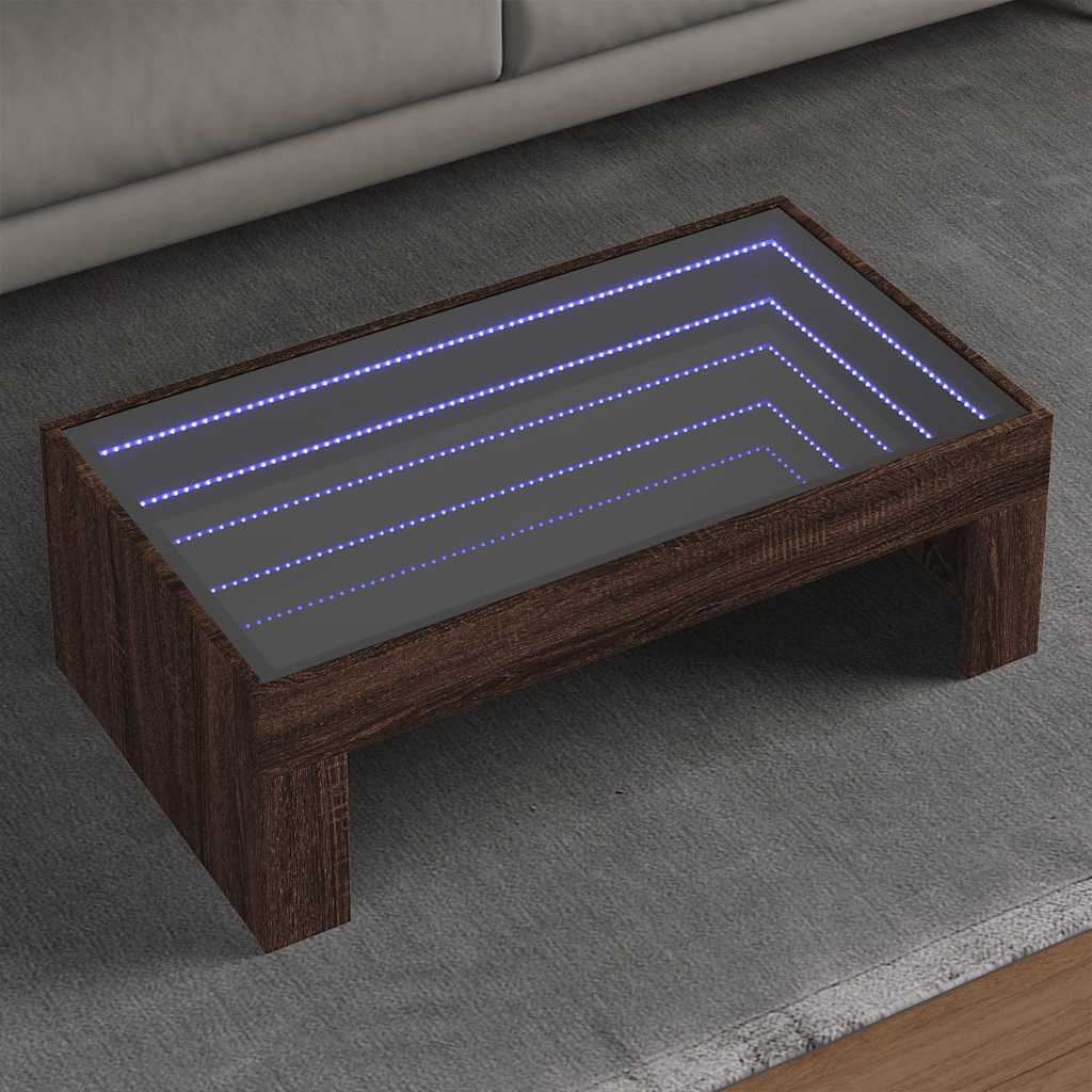 Coffee Table with Infinity LED 90x50x30 cm Brown oak