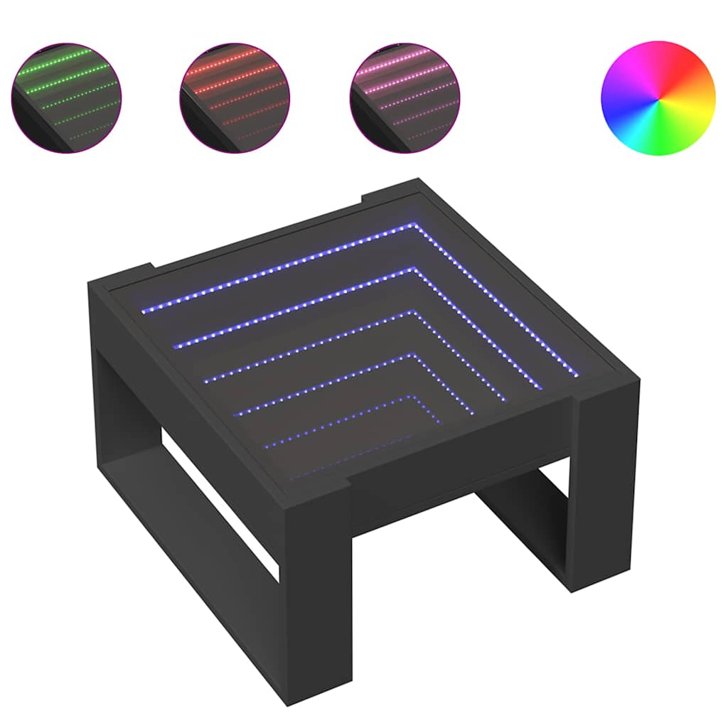 vidaXL Coffee Table with Infinity LED Black 50x53x30 cm 2