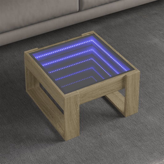 vidaXL Coffee Table with Infinity LED Sonoma Oak 50x53x30 cm 1