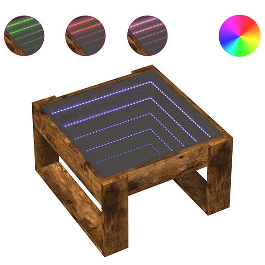 vidaXL Coffee Table with Infinity LED Smoked Oak 50x53x30 cm 2