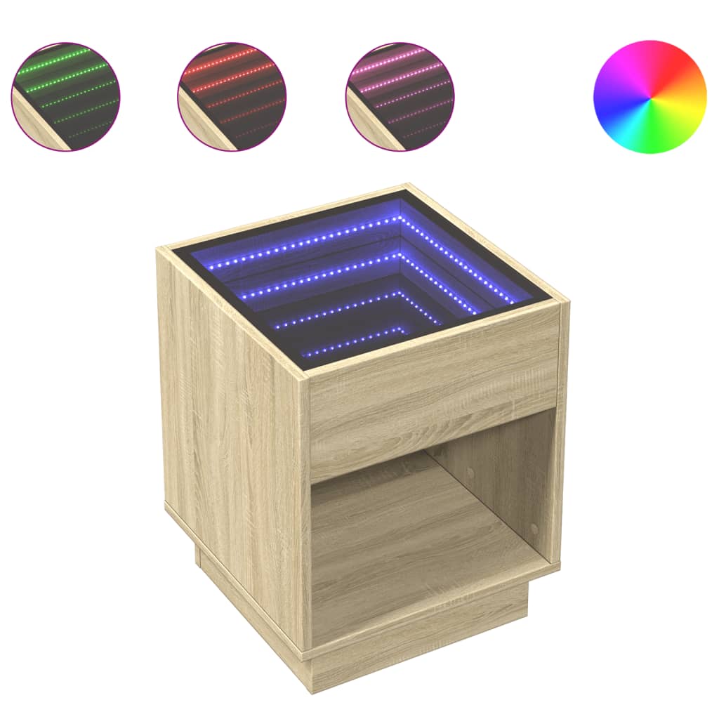 vidaXL Coffee Table with Infinity LED Sonoma Oak 40x40x50 cm 2