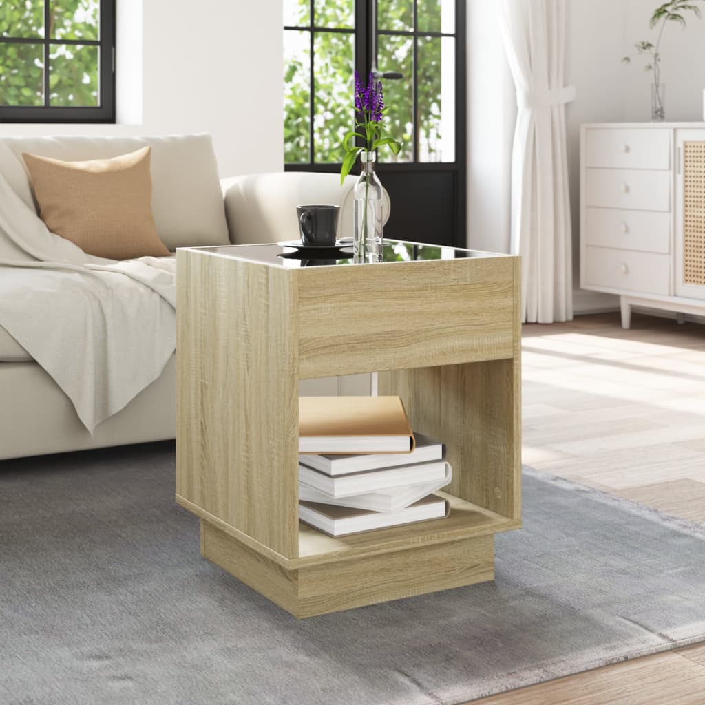 vidaXL Coffee Table with Infinity LED Sonoma Oak 40x40x50 cm 4