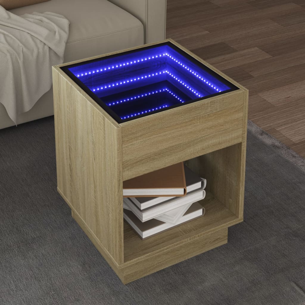 vidaXL Coffee Table with Infinity LED Sonoma Oak 40x40x50 cm 1