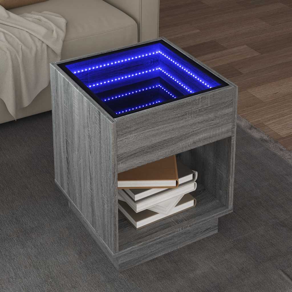 Coffee Table with Infinity LED 40x40x50 cm Length 40 cm Grey sonoma
