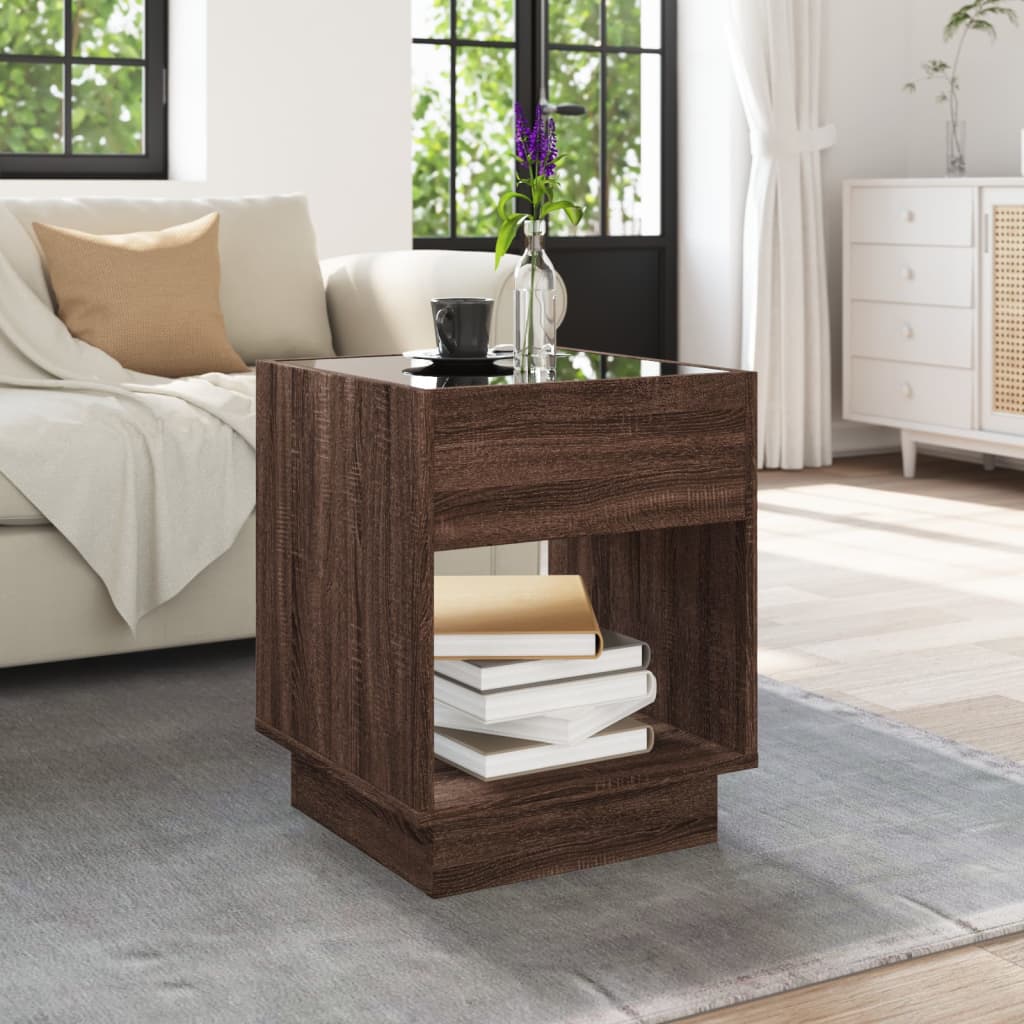 vidaXL Coffee Table with Infinity LED Brown Oak 40x40x50 cm 4
