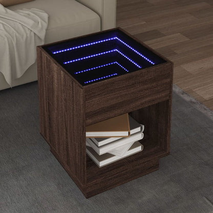 vidaXL Coffee Table with Infinity LED Brown Oak 40x40x50 cm 1