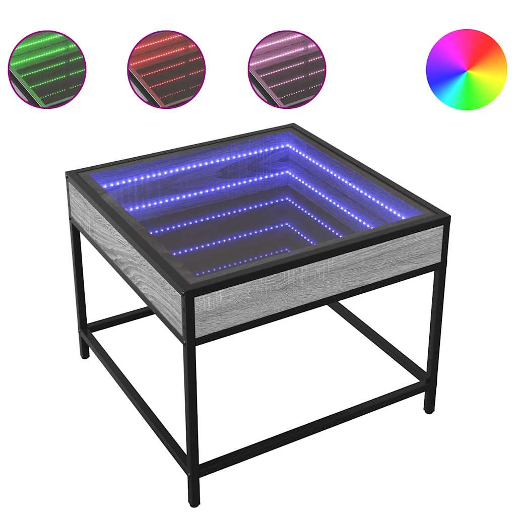 vidaXL Coffee Table with Infinity LED Grey Sonoma 50x50x41 cm 2