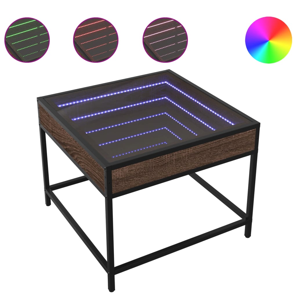 vidaXL Coffee Table with Infinity LED Brown Oak 50x50x41 cm 2