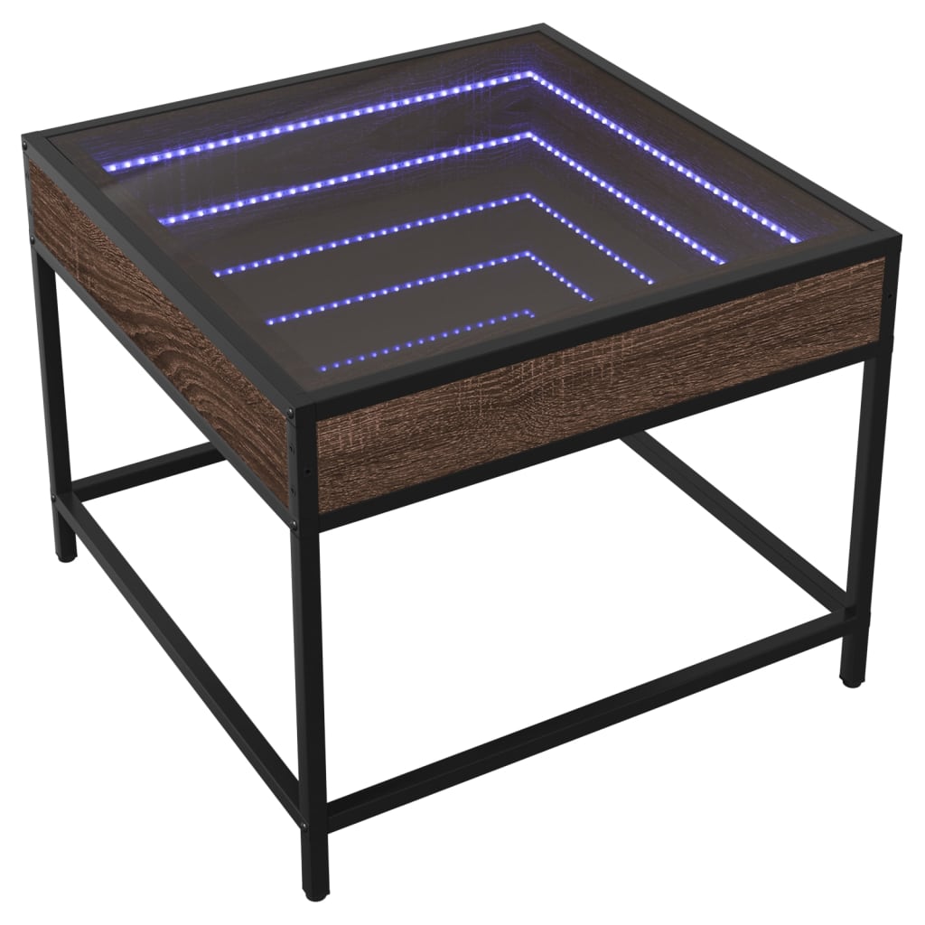 vidaXL Coffee Table with Infinity LED Brown Oak 50x50x41 cm 3
