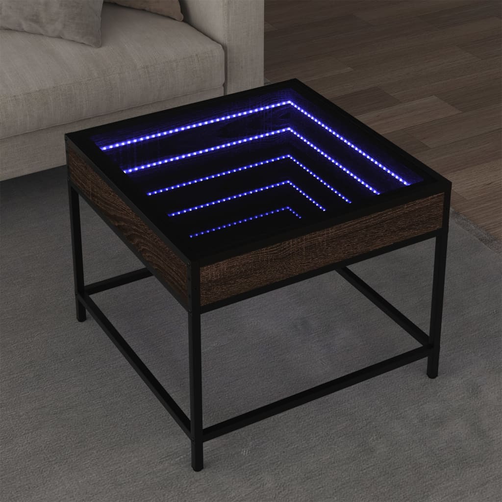vidaXL Coffee Table with Infinity LED Brown Oak 50x50x41 cm 1