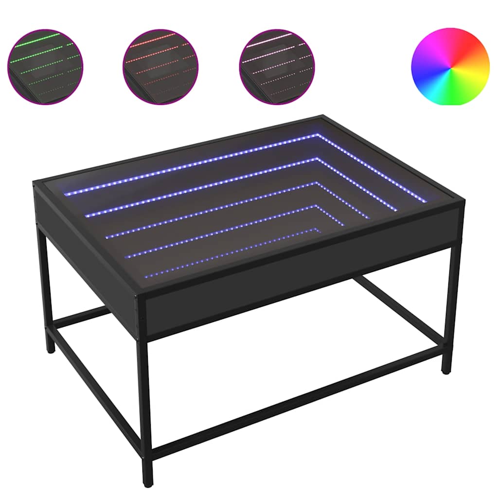 vidaXL Coffee Table with Infinity LED Black 70x50x41 cm 2