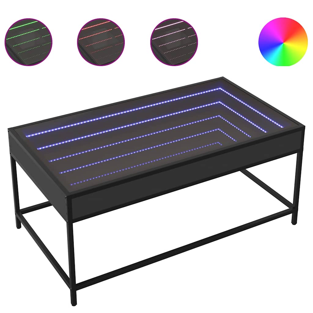 vidaXL Coffee Table with Infinity LED Black 90x50x41 cm 2