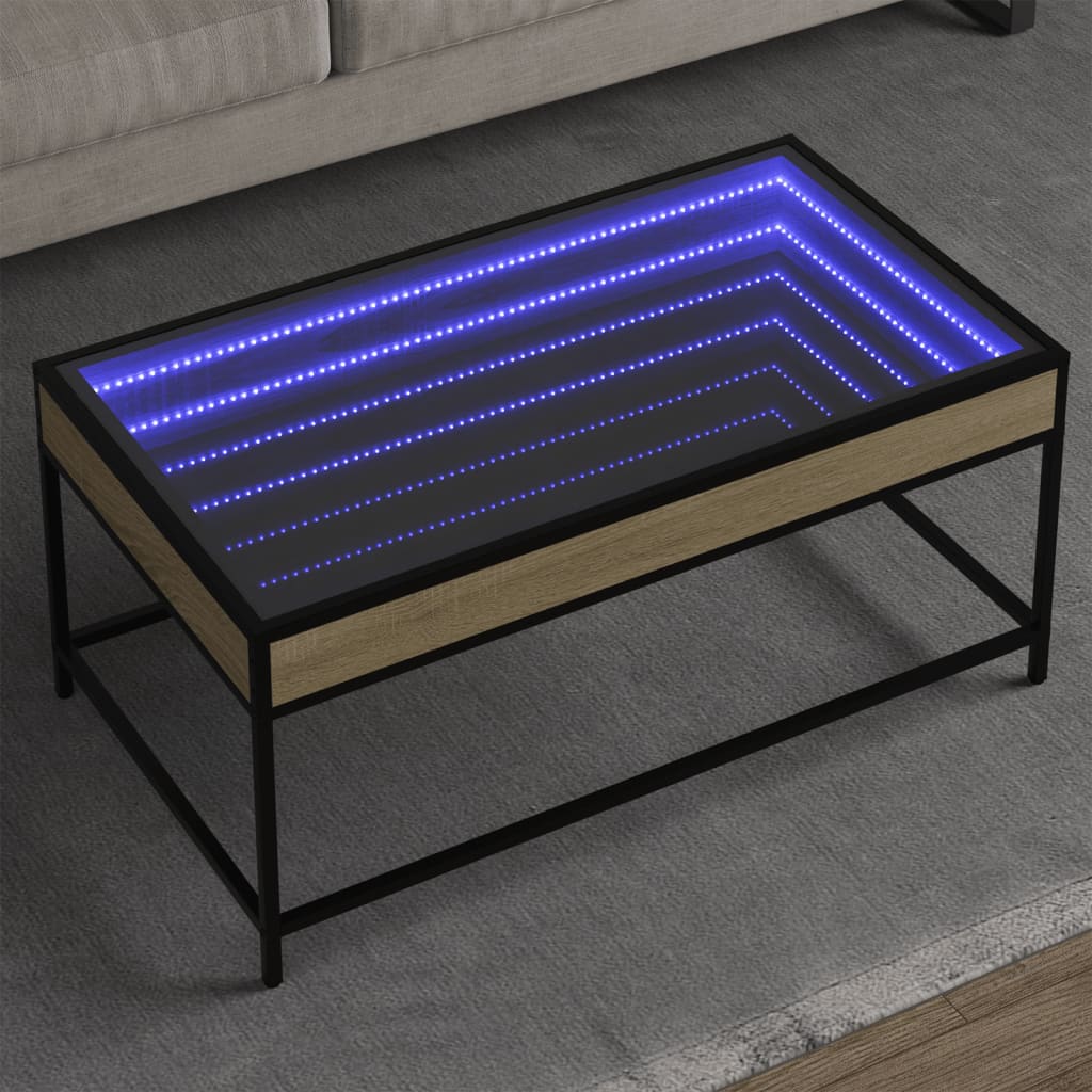 vidaXL Coffee Table with Infinity LED Sonoma Oak 90x50x41 cm 1