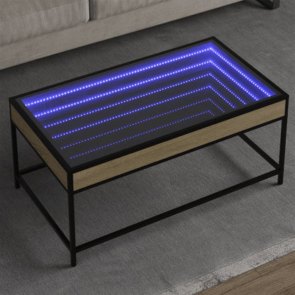 vidaXL Coffee Table with Infinity LED Sonoma Oak 90x50x41 cm 1