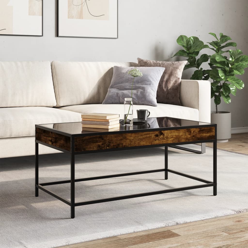 vidaXL Coffee Table with Infinity LED Smoked Oak 90x50x41 cm 4