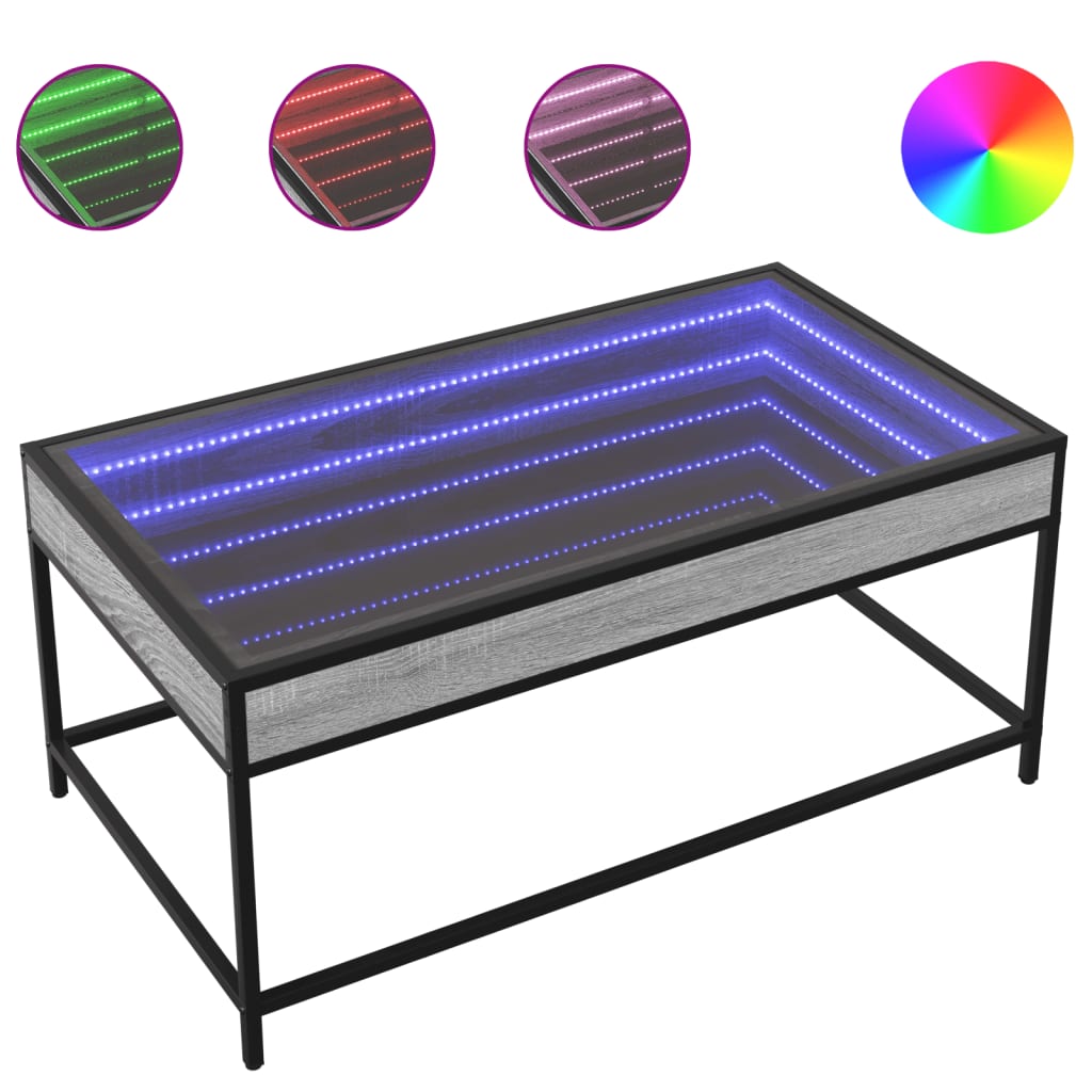 vidaXL Coffee Table with Infinity LED Grey Sonoma 90x50x41 cm 2