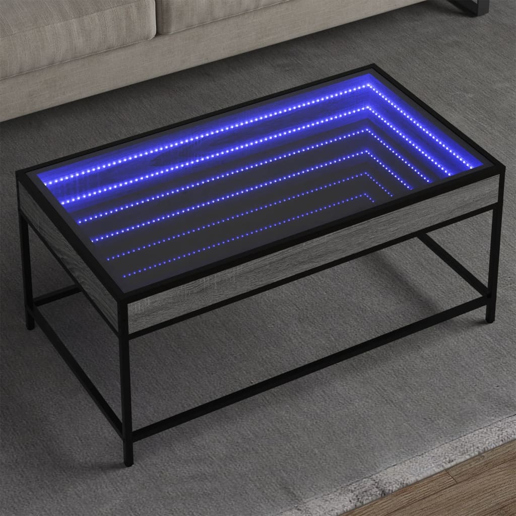 vidaXL Coffee Table with Infinity LED Grey Sonoma 90x50x41 cm 1