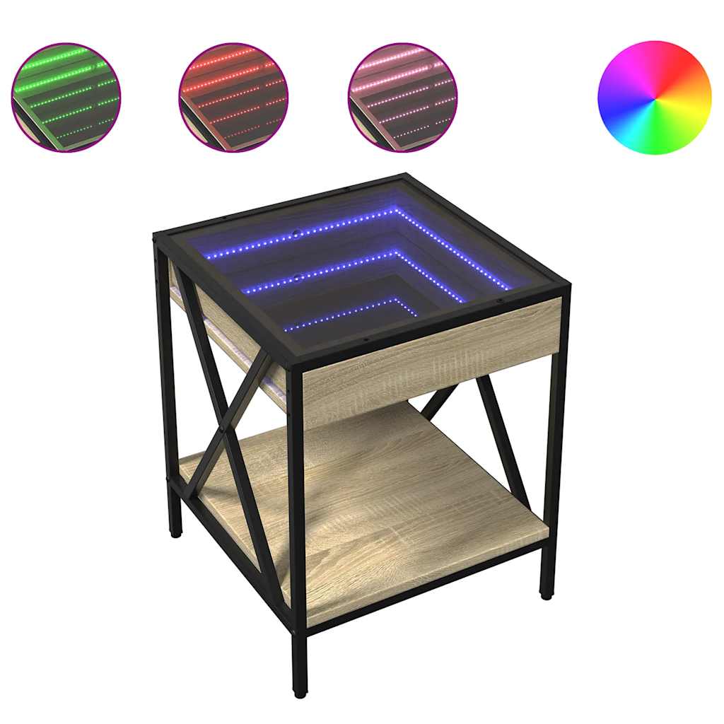 vidaXL Coffee Table with Infinity LED Sonoma Oak 40x40x49 cm 2
