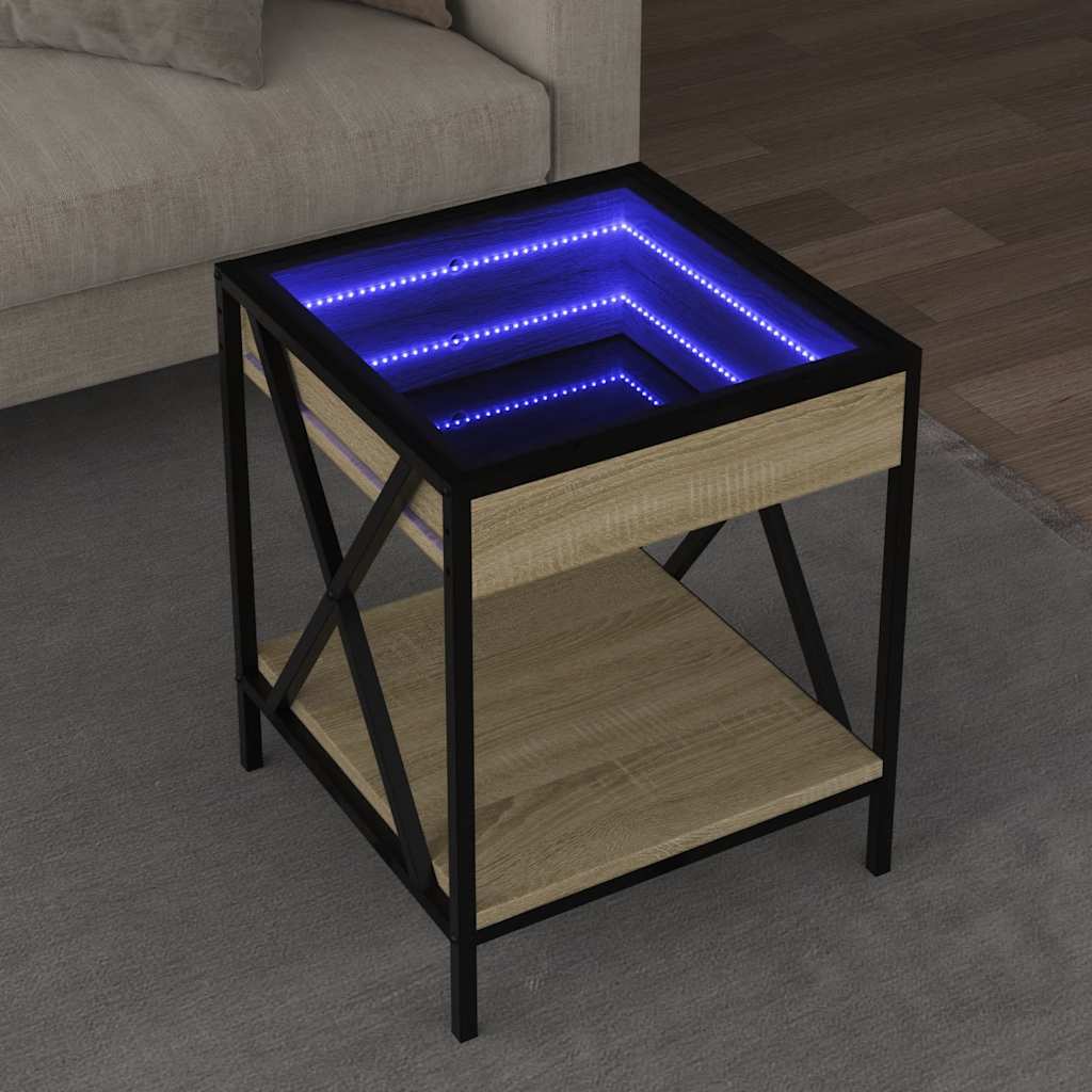 vidaXL Coffee Table with Infinity LED Sonoma Oak 40x40x49 cm 1