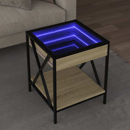 vidaXL Coffee Table with Infinity LED Sonoma Oak 40x40x49 cm 1