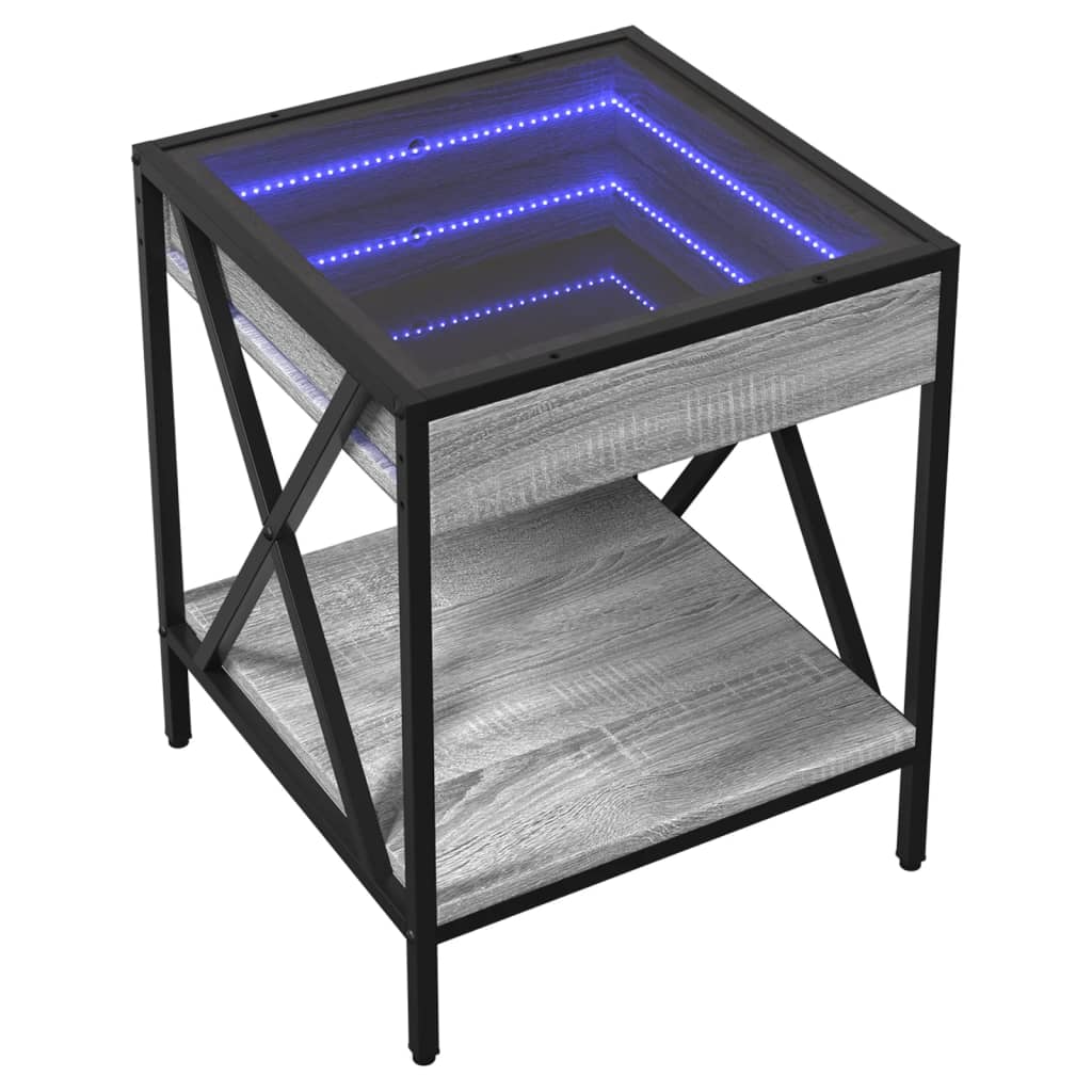 vidaXL Coffee Table with Infinity LED Grey Sonoma 40x40x49 cm 3