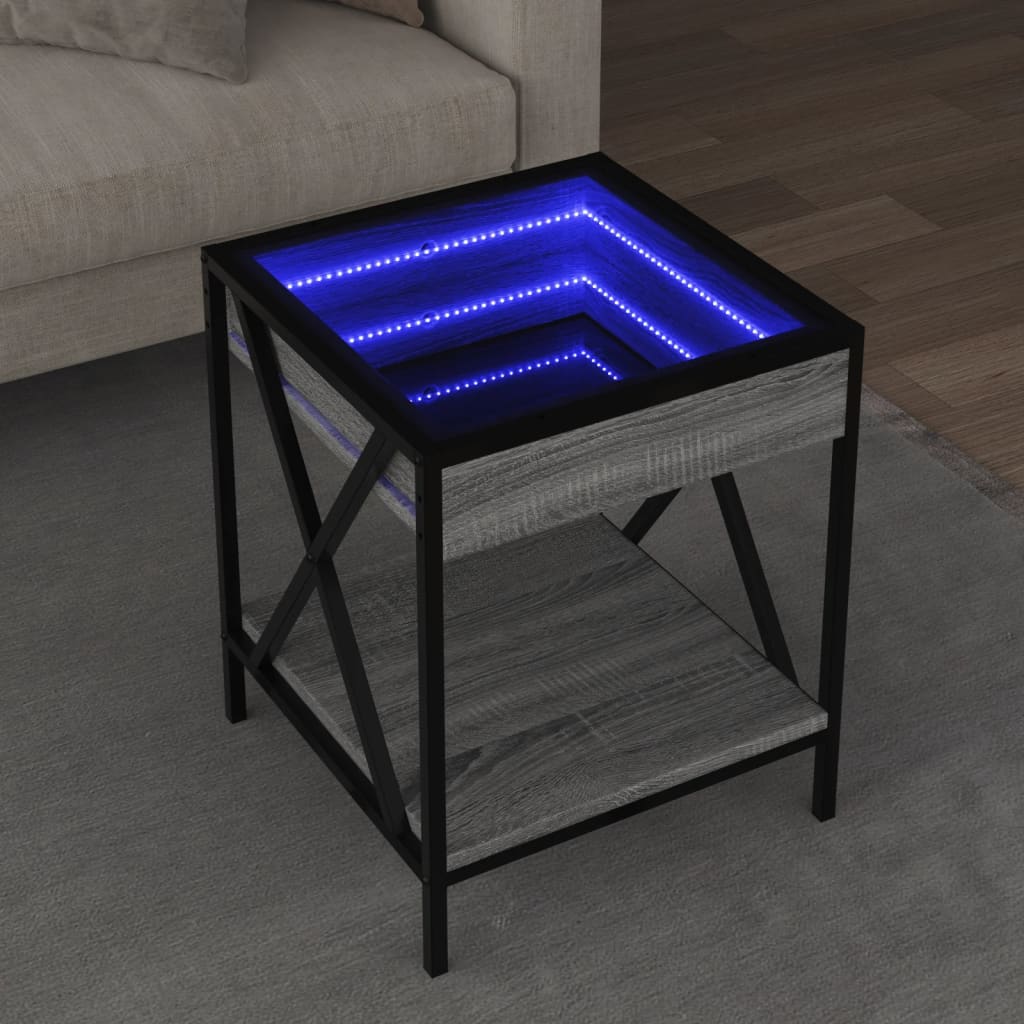 vidaXL Coffee Table with Infinity LED Grey Sonoma 40x40x49 cm 1