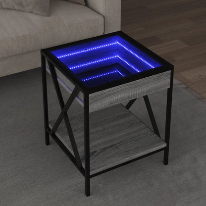 vidaXL Coffee Table with Infinity LED Grey Sonoma 40x40x49 cm 1