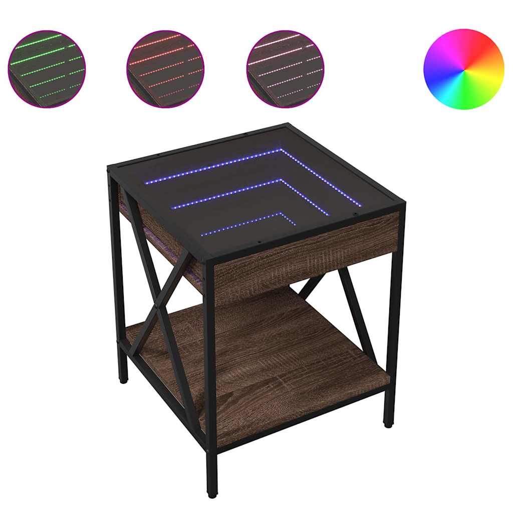 vidaXL Coffee Table with Infinity LED Brown Oak 40x40x49 cm 2