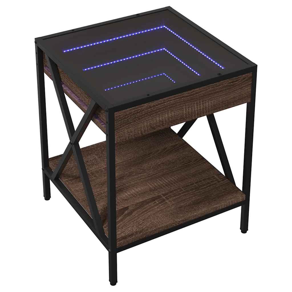 vidaXL Coffee Table with Infinity LED Brown Oak 40x40x49 cm 3
