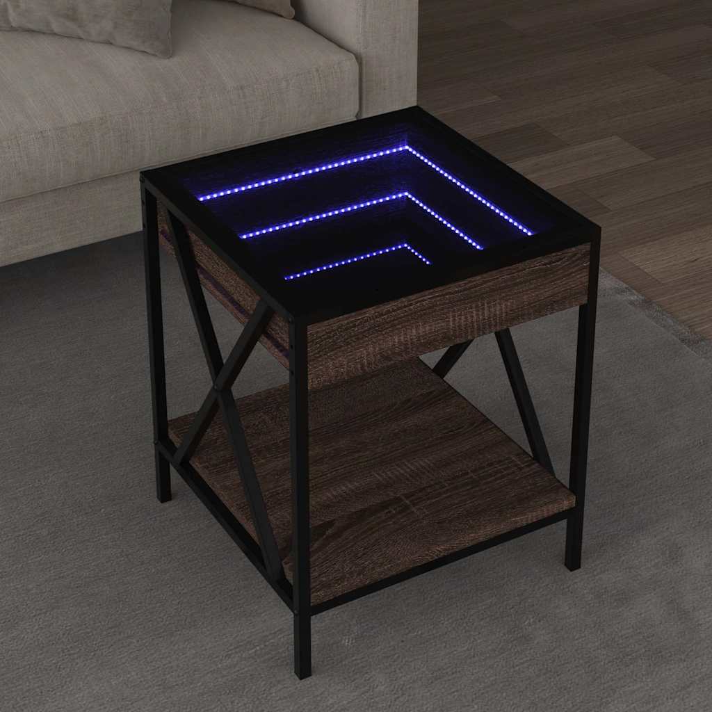 vidaXL Coffee Table with Infinity LED Brown Oak 40x40x49 cm 1