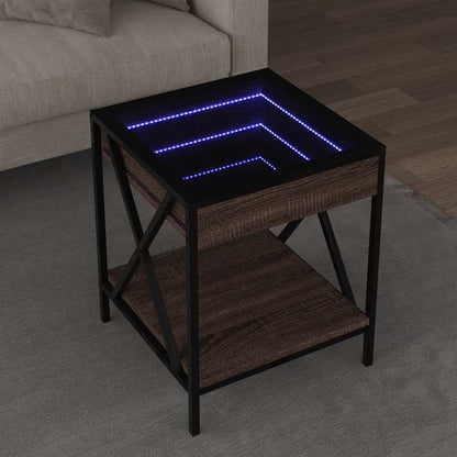 vidaXL Coffee Table with Infinity LED Brown Oak 40x40x49 cm 1