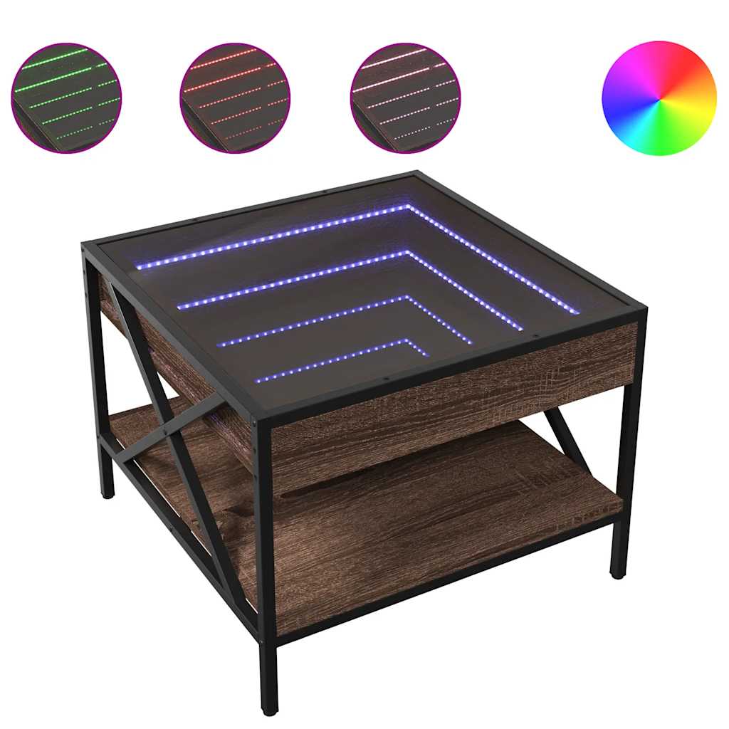vidaXL Coffee Table with Infinity LED Brown Oak 50x50x38 cm 2