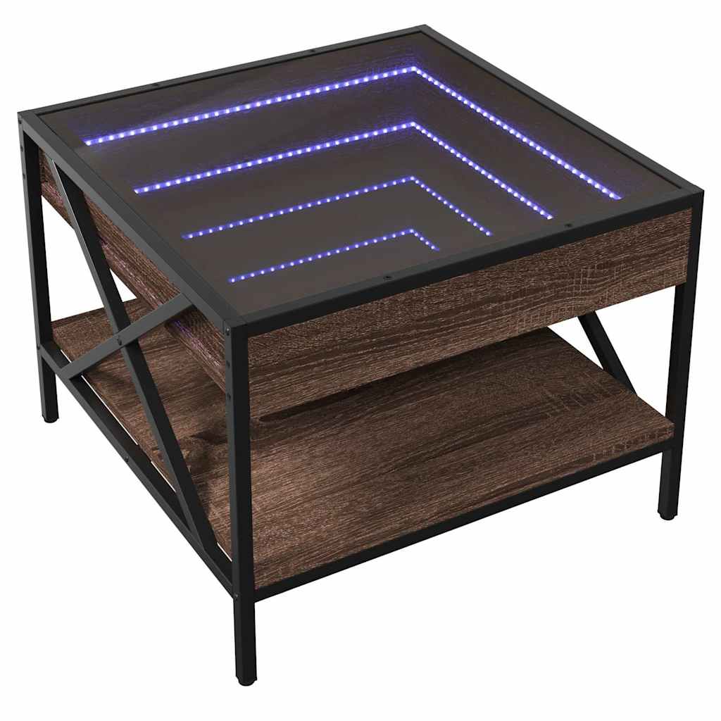 vidaXL Coffee Table with Infinity LED Brown Oak 50x50x38 cm 3