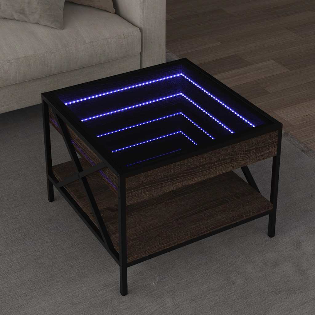 vidaXL Coffee Table with Infinity LED Brown Oak 50x50x38 cm 1