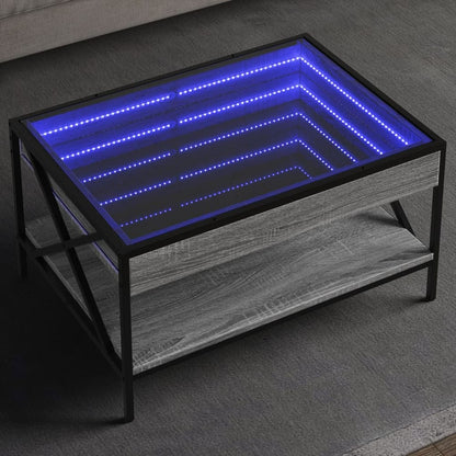 Coffee Table with Infinity LED Depth 50 cm Grey sonoma 70 cm