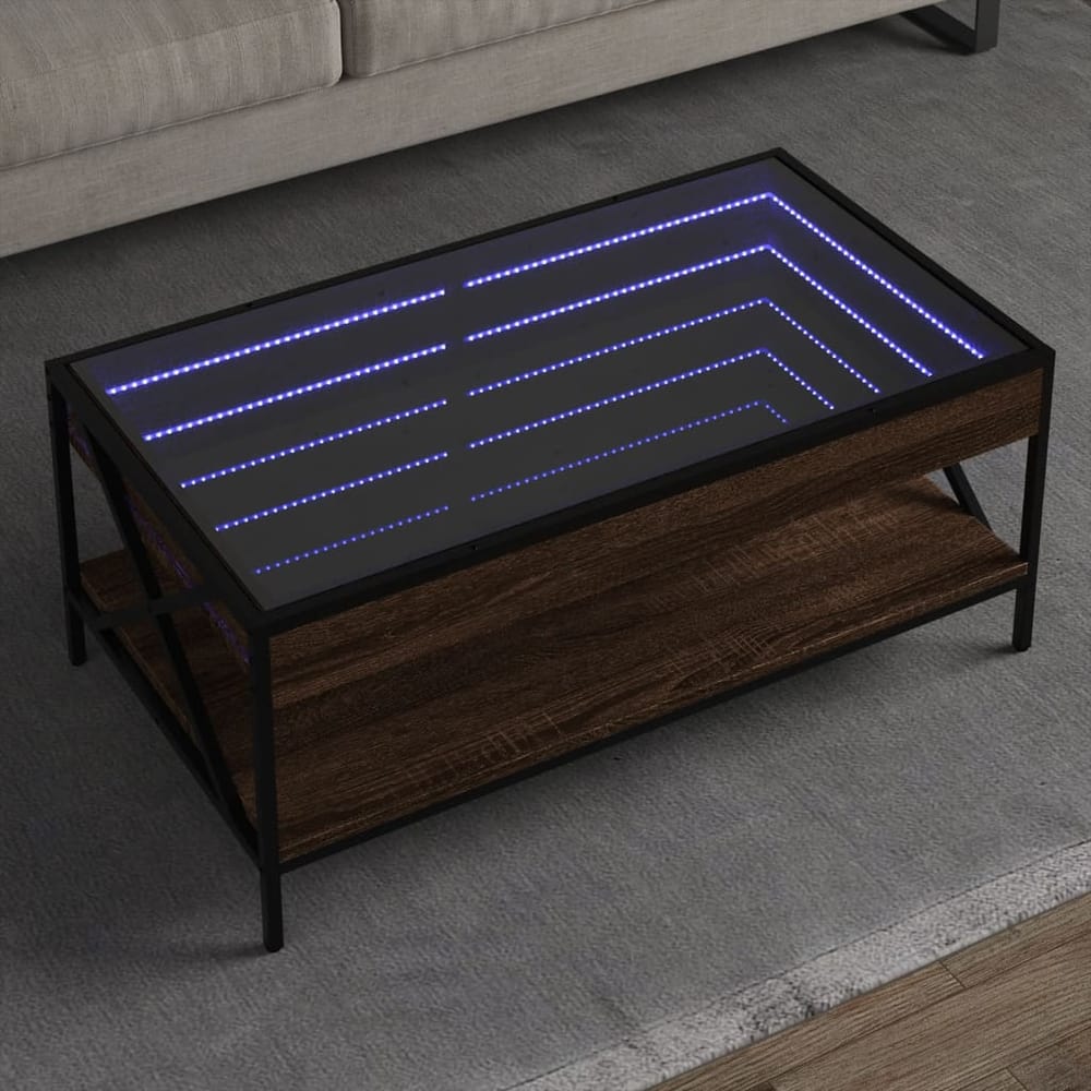 Coffee Table with Infinity LED Depth 50 cm Brown oak 90 cm