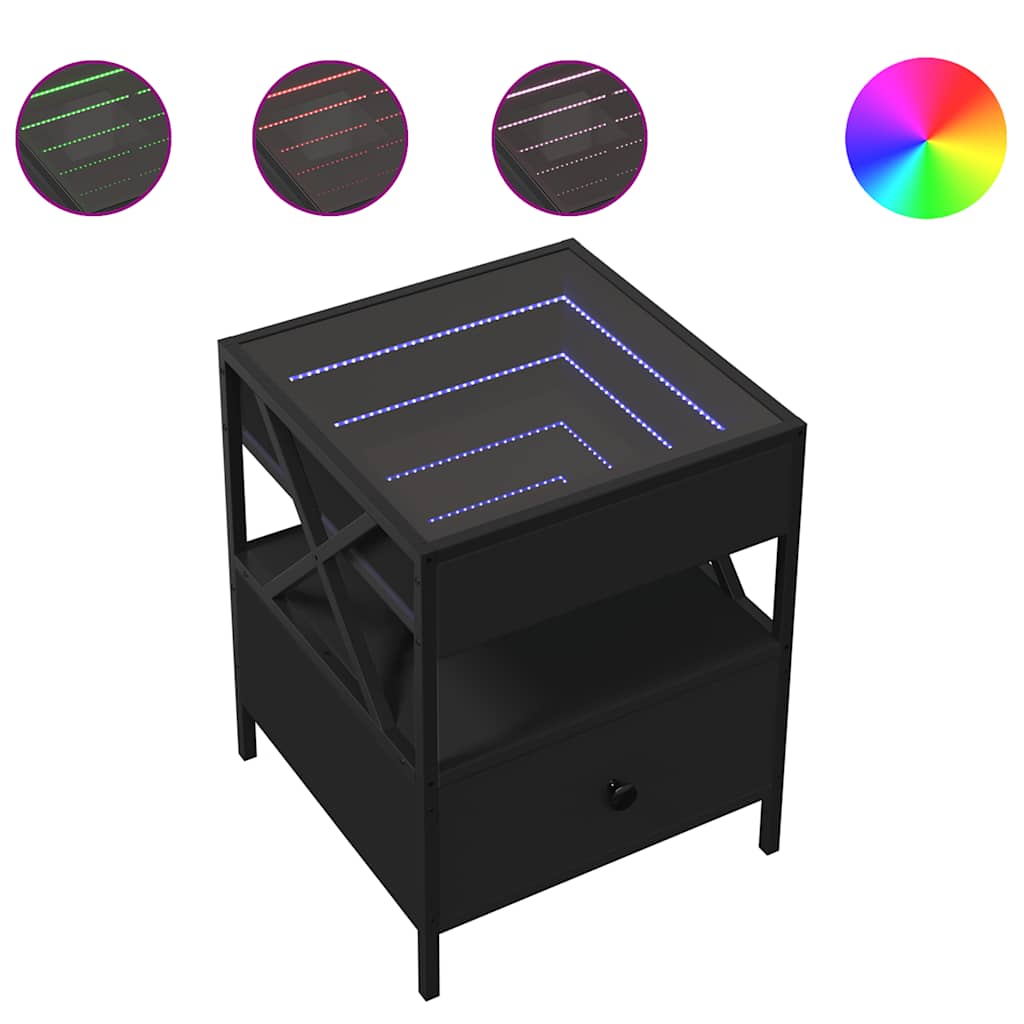 vidaXL Coffee Table with Infinity LED Black 40x40x51 cm 2
