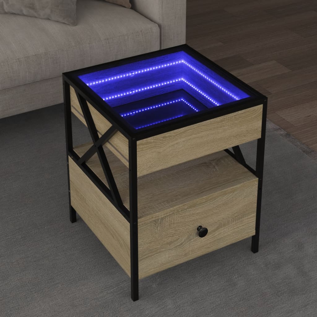 vidaXL Coffee Table with Infinity LED Sonoma Oak 40x40x51 cm 1