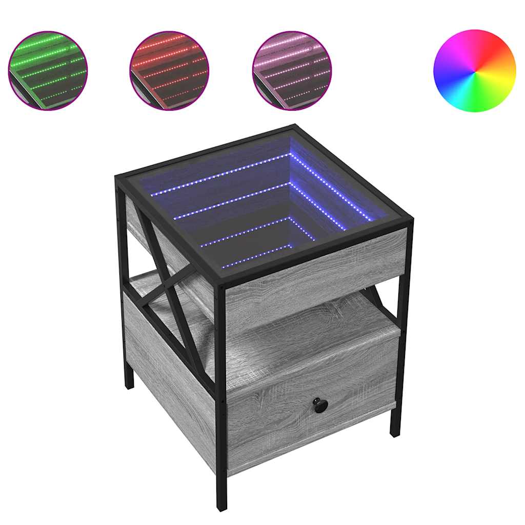 vidaXL Coffee Table with Infinity LED Grey Sonoma 40x40x51 cm 2