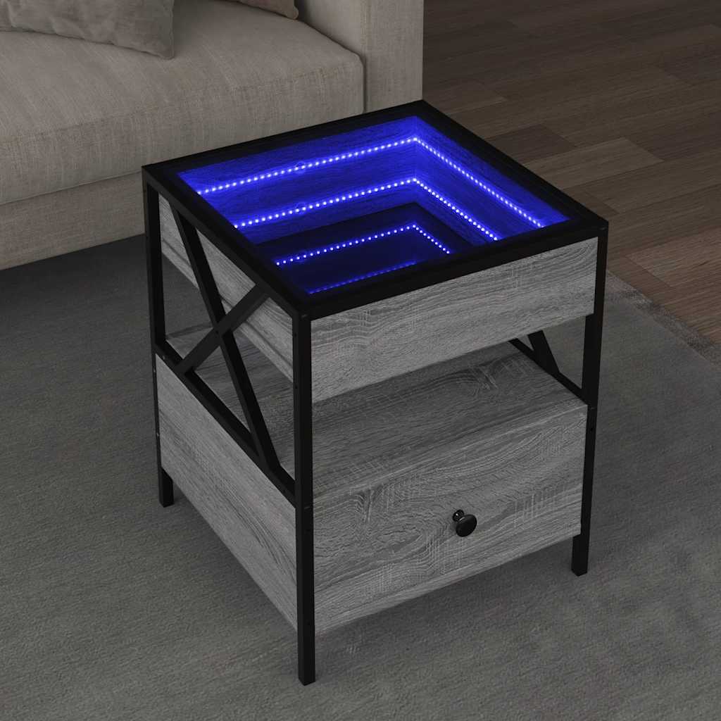 vidaXL Coffee Table with Infinity LED Grey Sonoma 40x40x51 cm 1