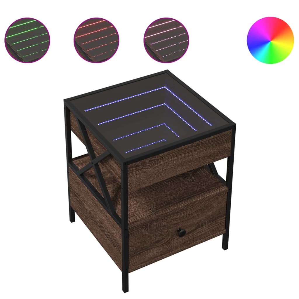 vidaXL Coffee Table with Infinity LED Brown Oak 40x40x51 cm 2