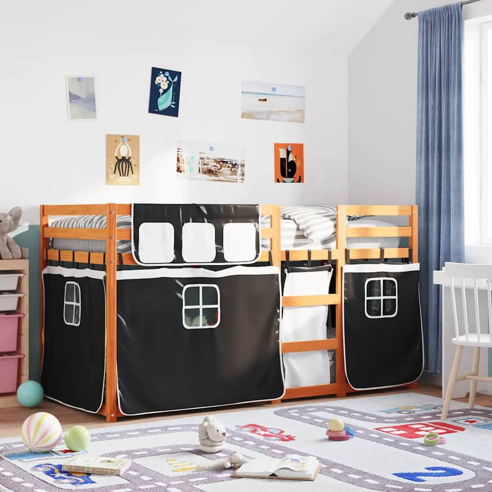 Bunk Bed without Mattress Solid Wood Pine brown black