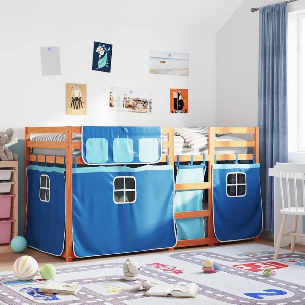 Bunk Bed without Mattress Solid Wood Pine Light brown and blue 80 cm