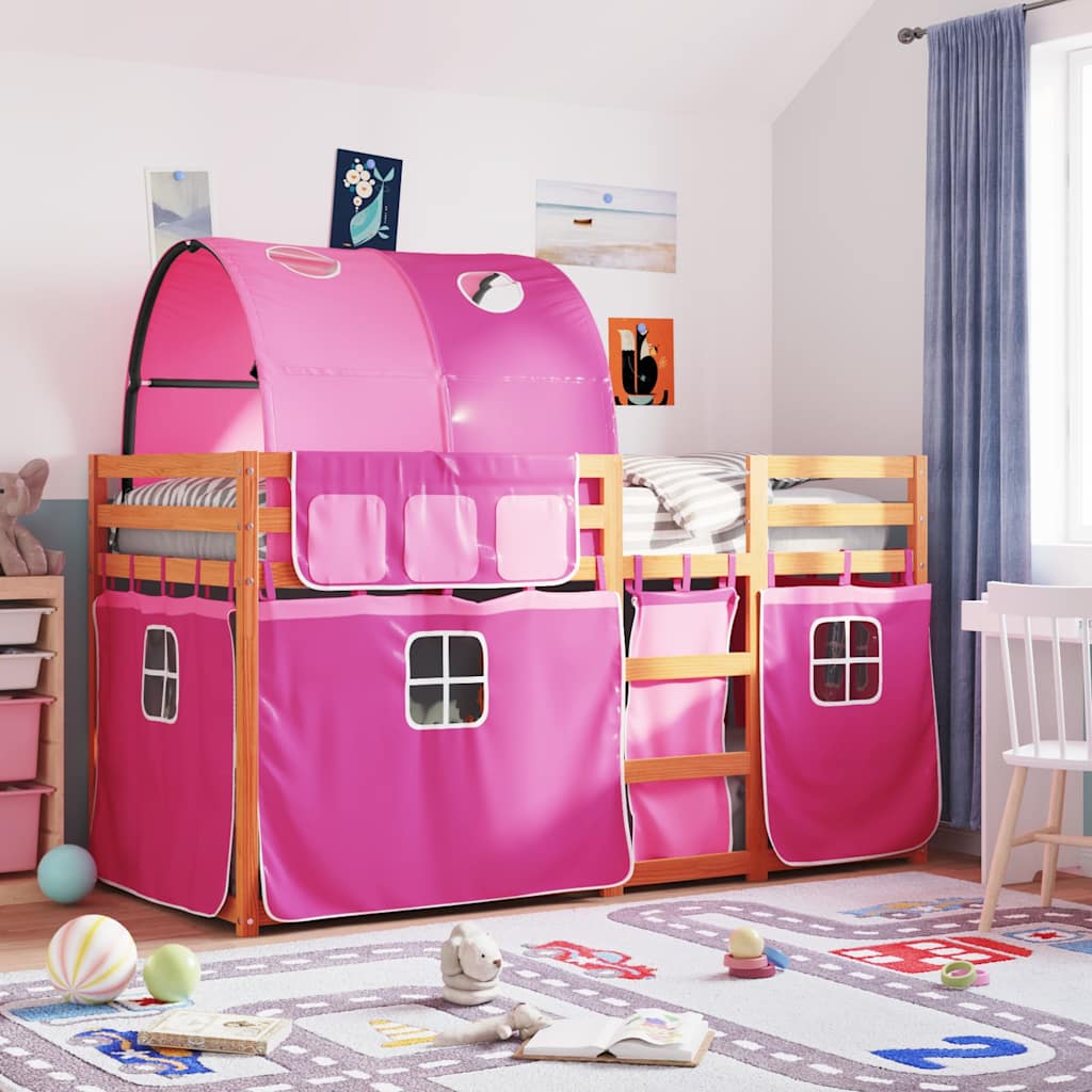 Bunk Bed without Mattress Solid Wood Pine Light brown and pink 80 cm