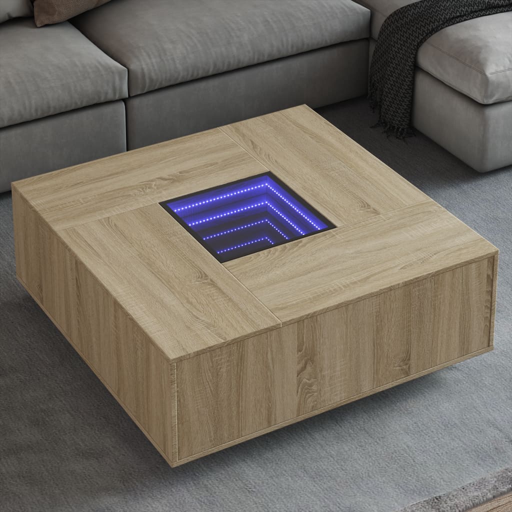 Coffee Table with LED Engineered Wood Sonoma oak 100 cm 100 cm